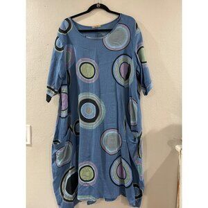 Beyond Capri Linnen Dress Womens made in Italy watercolors dot boxy multicolor